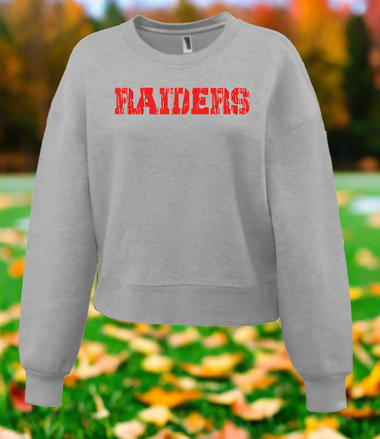 Gray sweatshirt with 'RAIDERS' printed in red on a white background